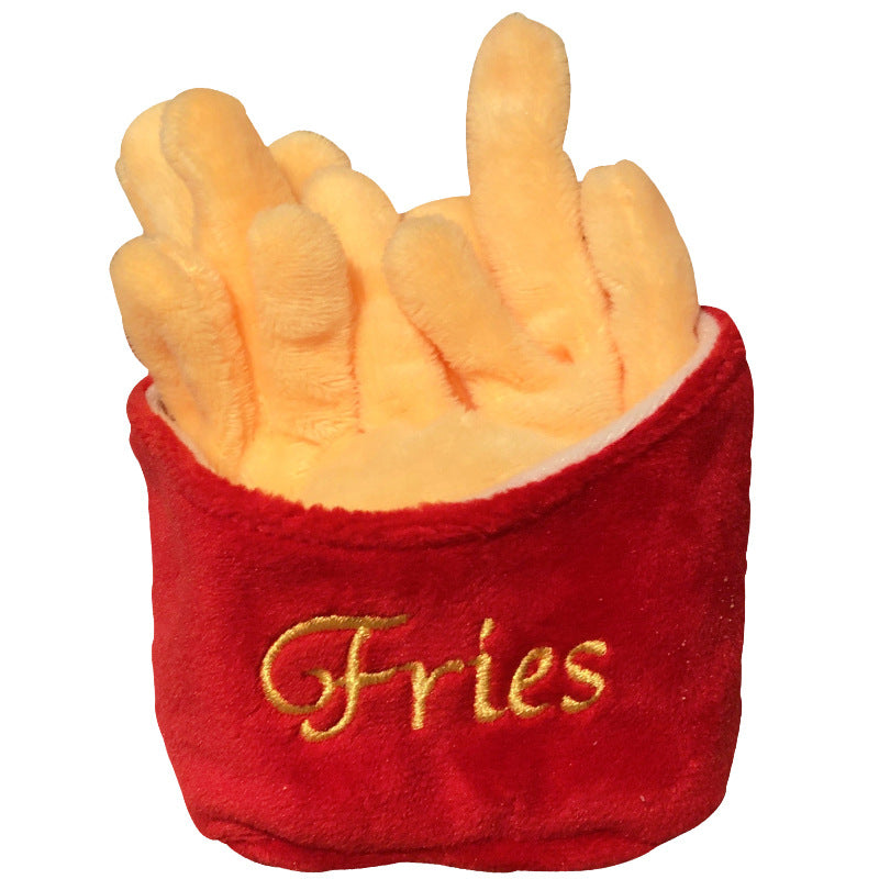 GraySnout Squeaky Food-Shaped Plush Dog Toy Set — Fries & Burger