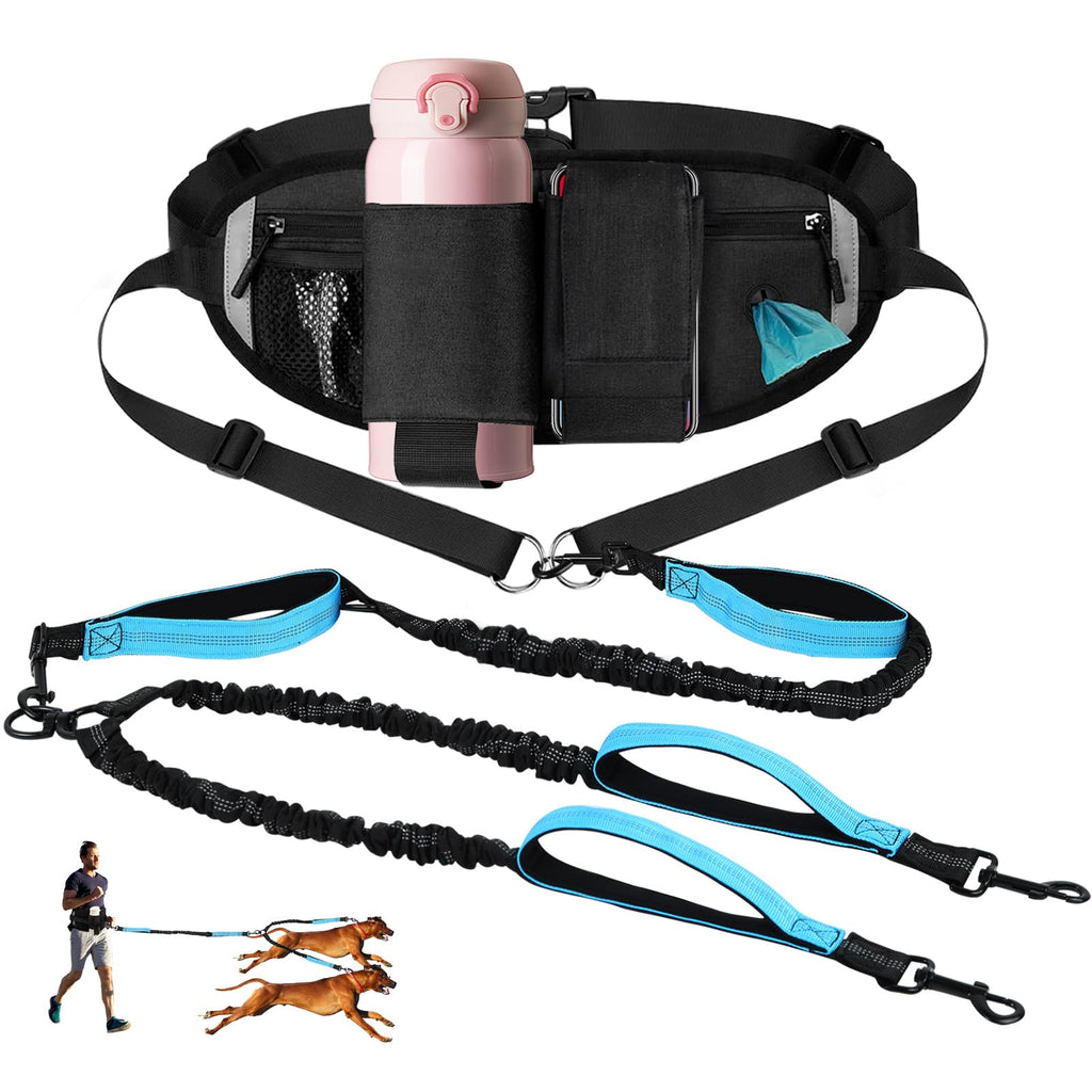 GraySnout Hands-Free Double Dog Leash — Shock-Absorbing Waist Belt