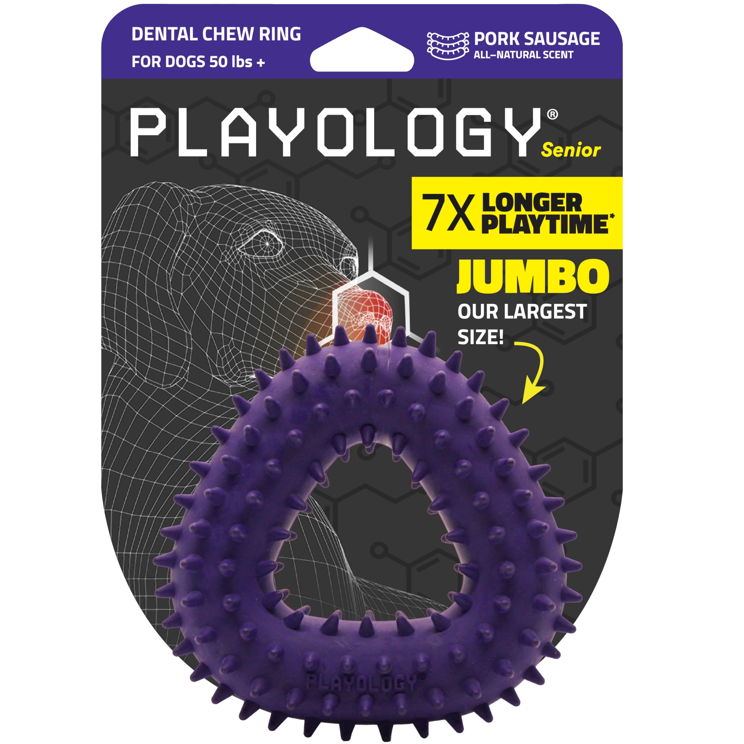 Playology Silver Dental Chew Ring for Senior Dogs — Large/XL
