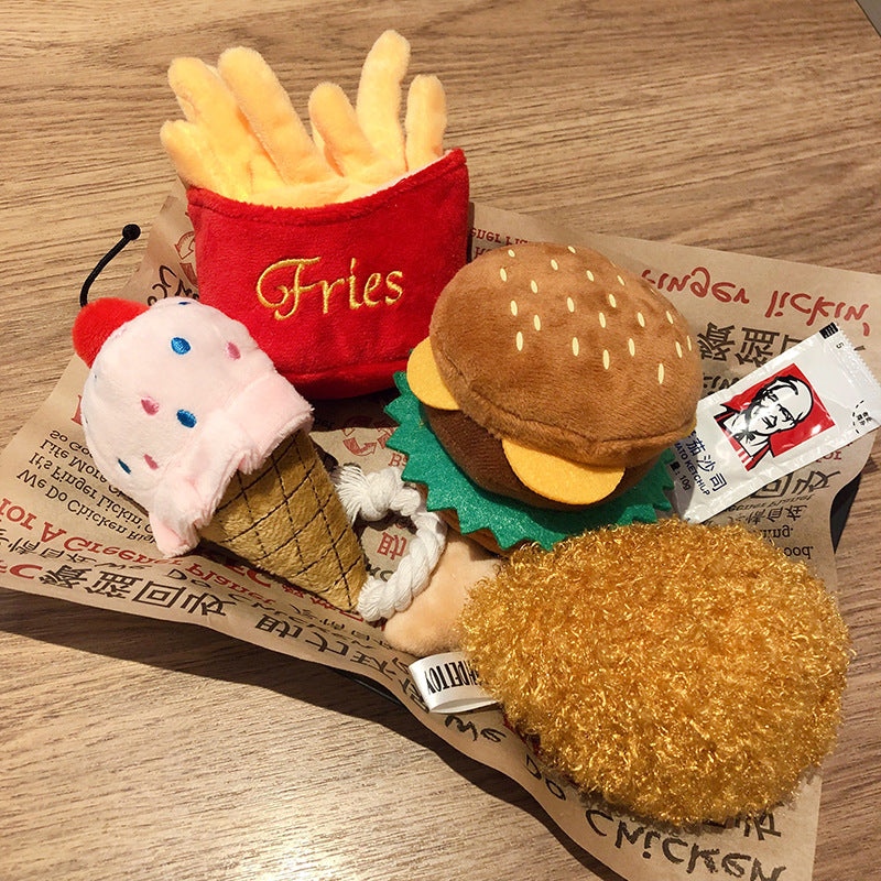 GraySnout Squeaky Food-Shaped Plush Dog Toy Set — Fries & Burger