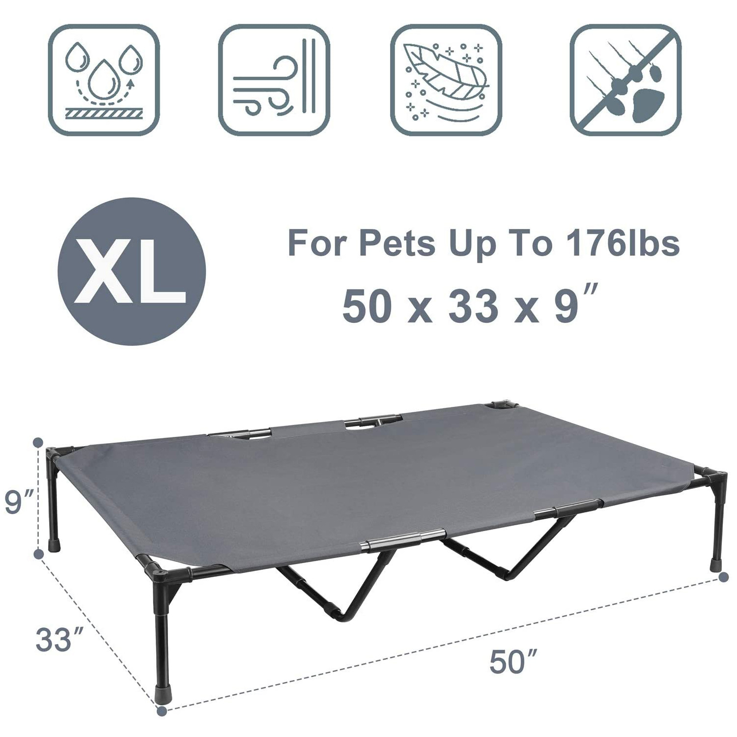 GraySnout Elevated Outdoor Dog Cot Bed — Large