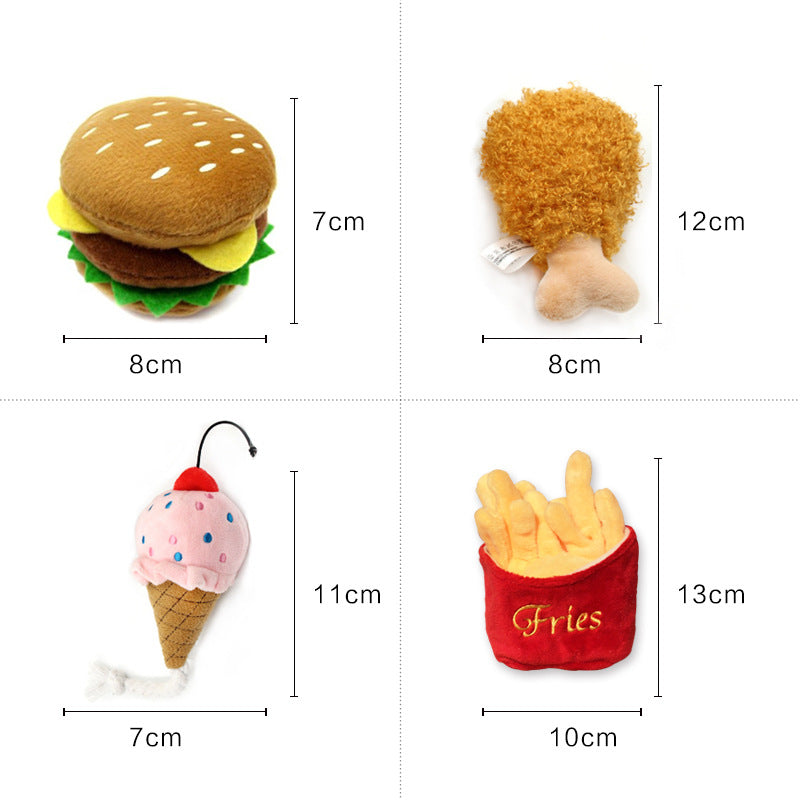GraySnout Squeaky Food-Shaped Plush Dog Toy Set — Fries & Burger