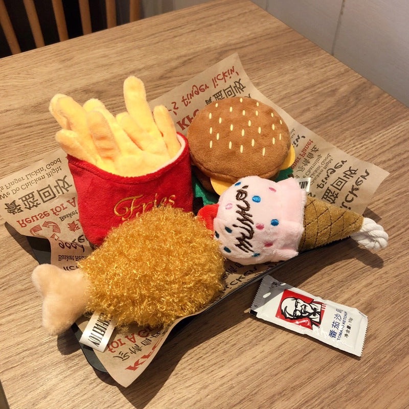 GraySnout Squeaky Food-Shaped Plush Dog Toy Set — Fries & Burger
