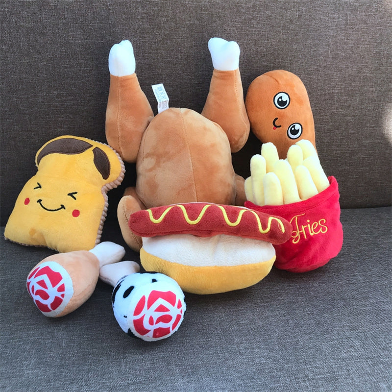GraySnout Bite-Resistant Food-Shaped Plush Dog Toy Set