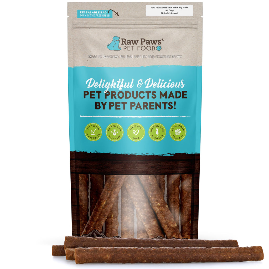 Raw Paws Soft Bully Sticks for Senior Dogs — 10-inch, 15-Pack
