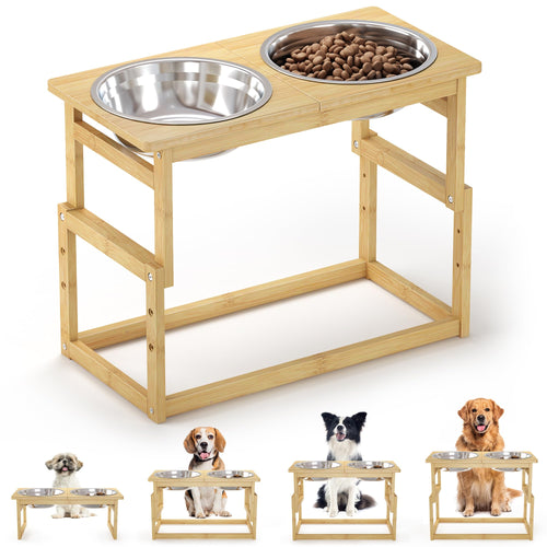 GraySnout Bamboo Elevated Dog Bowl Stand