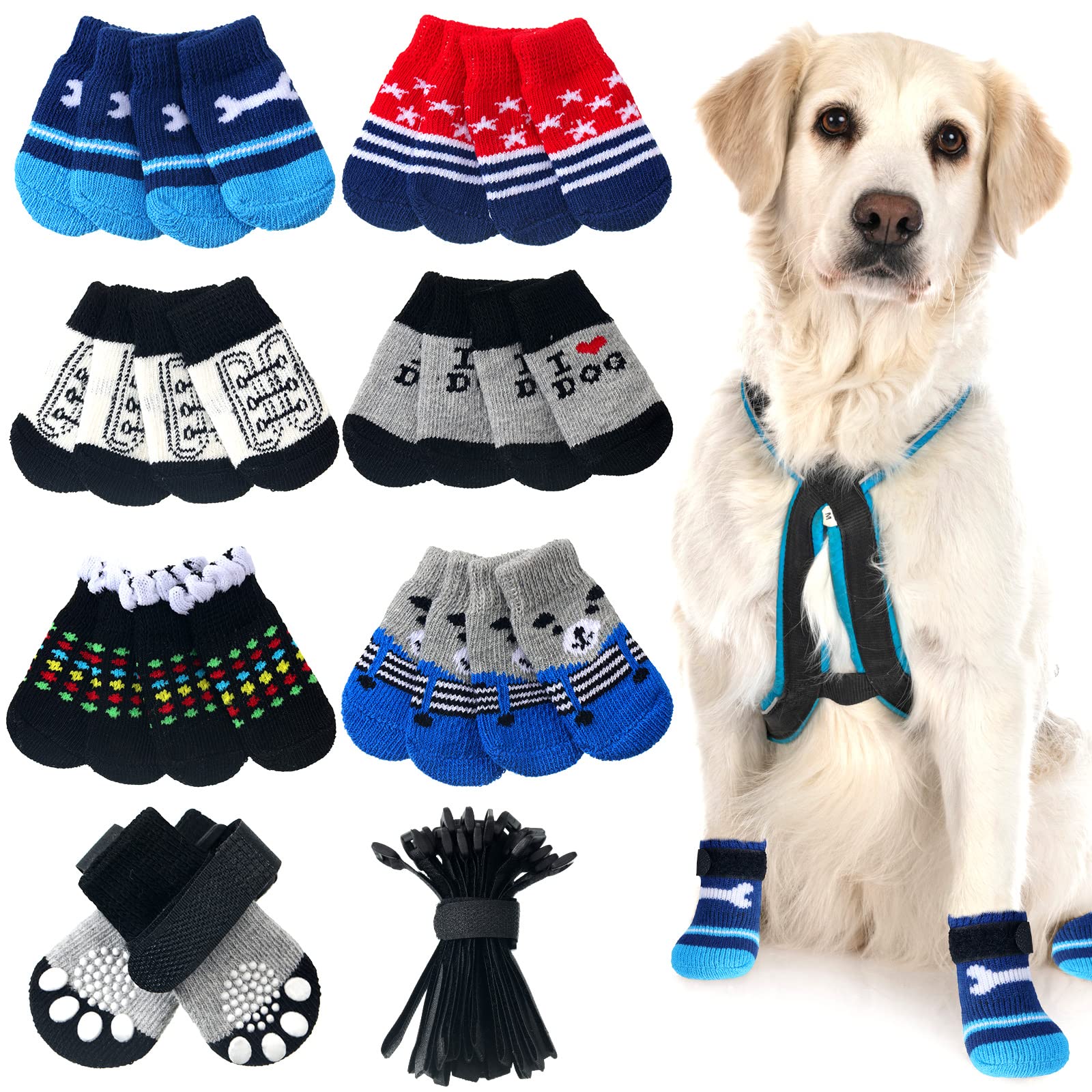 GraySnout Grip Socks 24-Pack — Adjustable Strap Paw Protectors