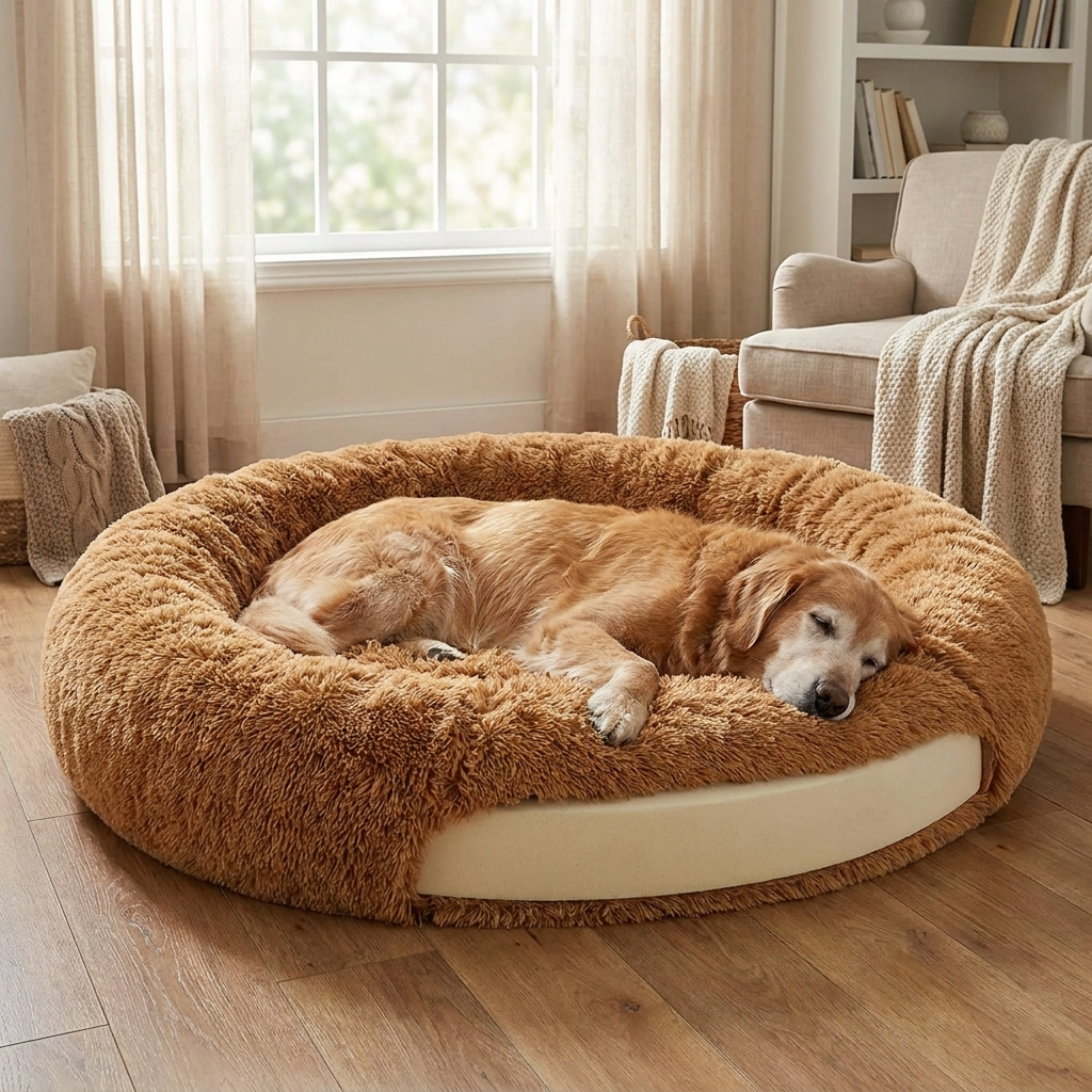 GraySnout RestEase Orthopedic Bed - plush round bolster dog bed