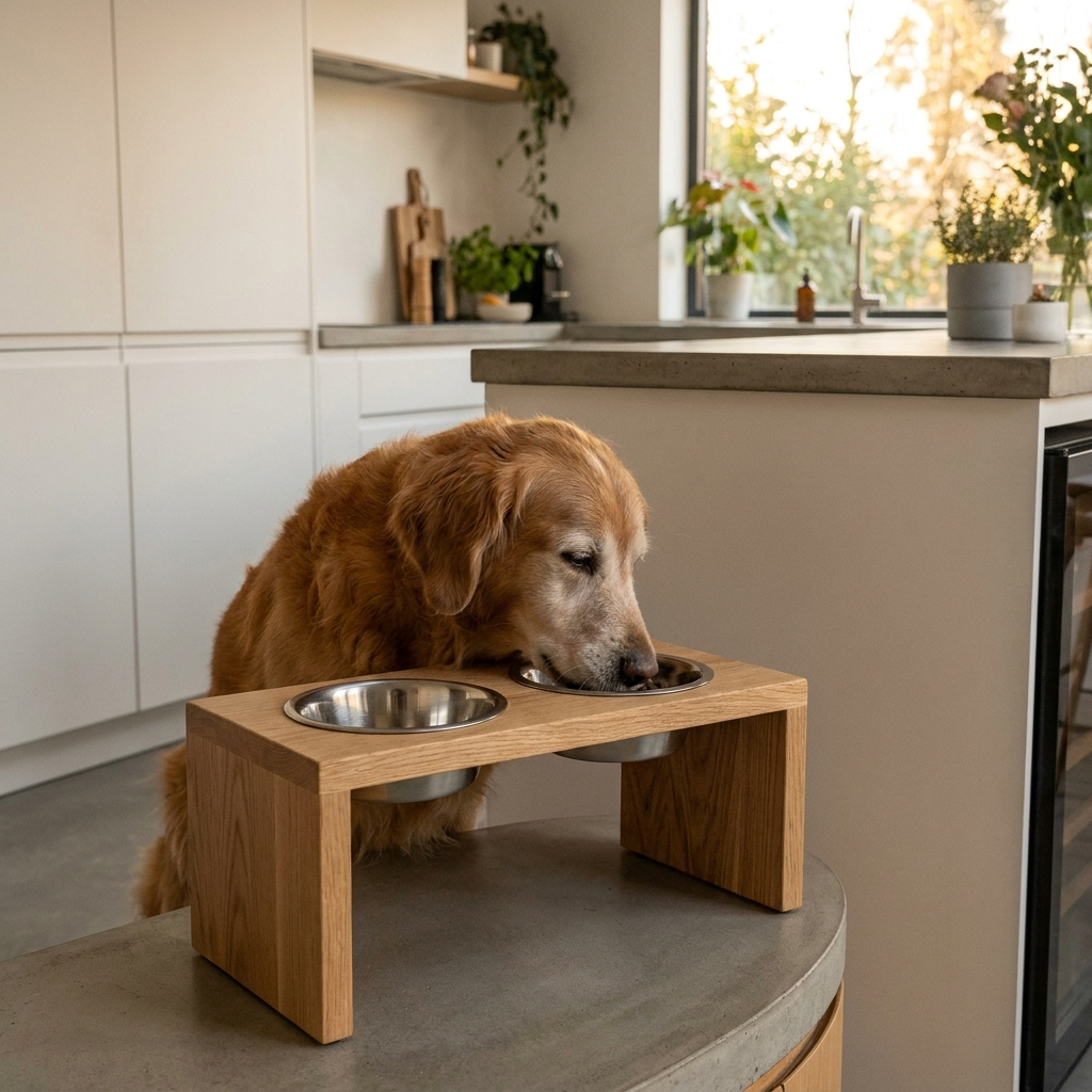 GraySnout ElevateEat Raised Dog Bowl Stand - wooden elevated feeder with stainless steel bowls