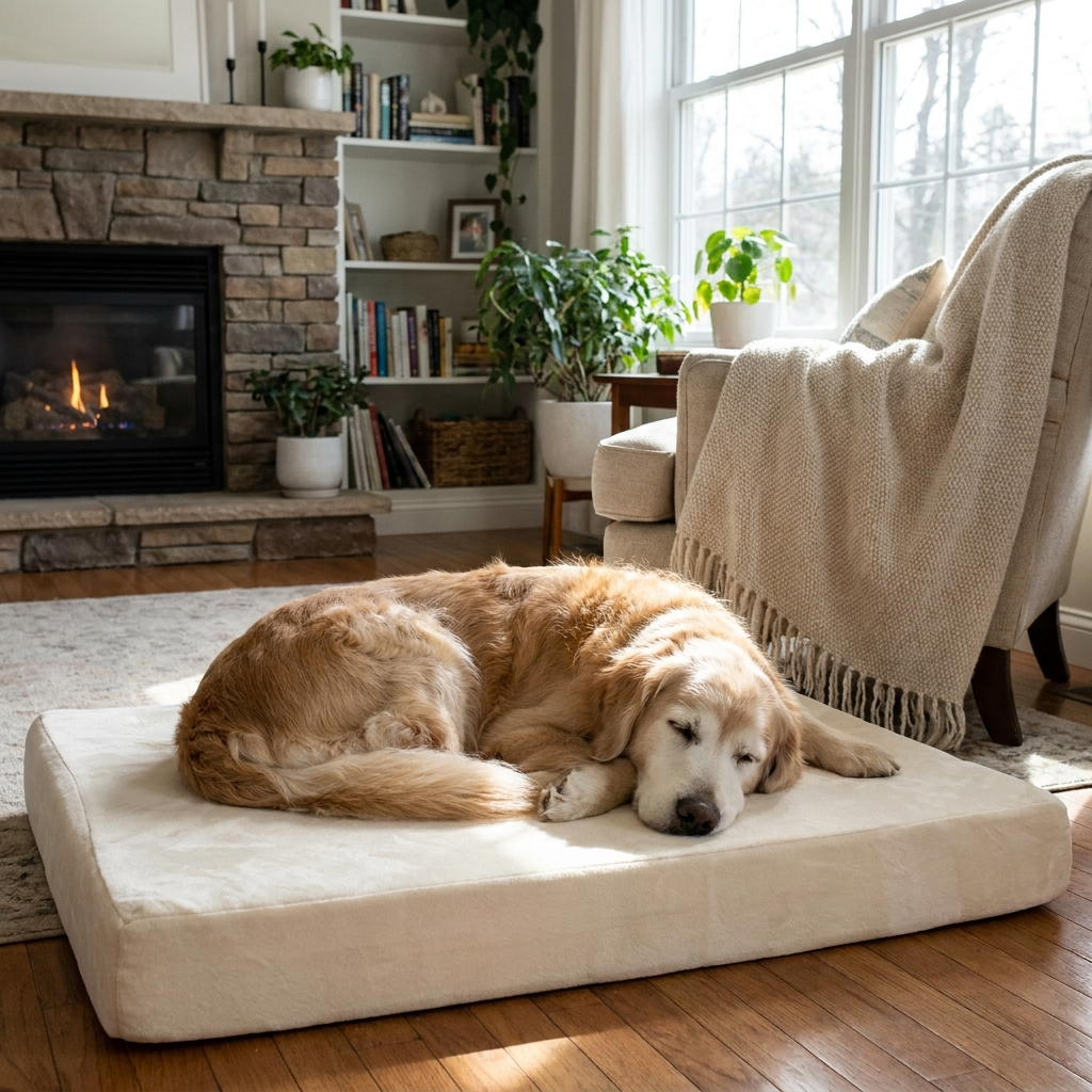 Senior dog sleeping on GraySnout orthopedic bed